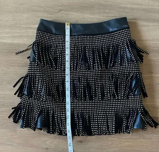 Sincerely Jules Black Faux Leather Mini Skirt Studded Fringe Detail Size Small