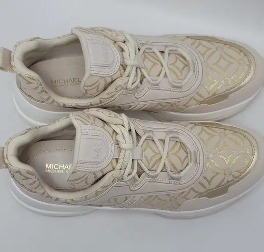 Michael Kors  Olympia Metallic Logo Jacquard Trainer Cream Gold Women's 10M NIB