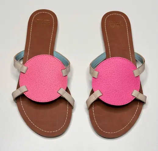 Frances Valentine Pink Chalk White Circle Slide Sandals Flat Shoes Size 8