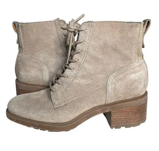 Lucky Brand  Suede Lace Boots Ankle Lug Sole Stacked Heel Combat Size 8 38.5 - Image 1