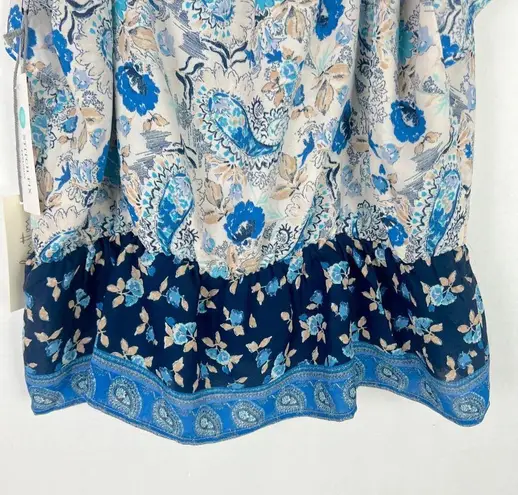 Nine Britton NWT Stitch Fix  Floral Paisley Ruffle Strap Top Blue Size Medium M