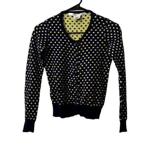 Max Studio  dark and green/yellow polka dotted pullover sweater buttons comfort - Image 1
