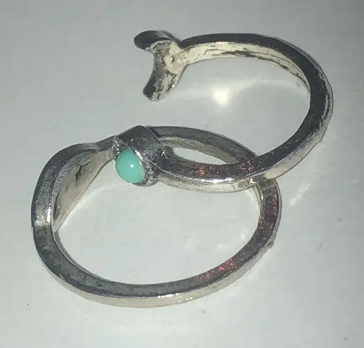 Silver Tone Evil Eye Ring Moon Ring with Turquoise Color Accents