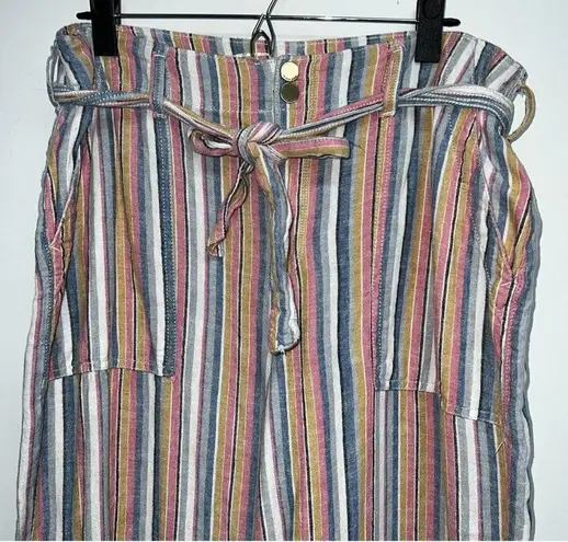 Seven7 Linen Blend Cropped Wide Leg Pants Womens Size 12 Multicolor Stripe Boho