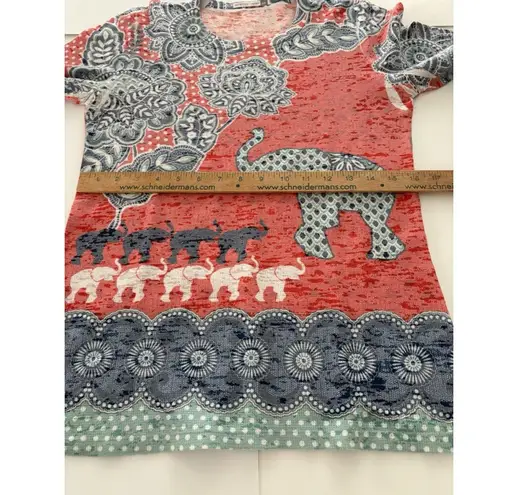 Whimsy Rose Baby Waffle Knit Top Size M Elephant Print Lightweight Boho Indie Blue Size M