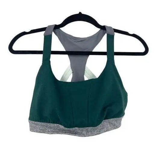 Zella  Bra Womens Large Sports Moss Green Gray Colorblock Cutout Racerback