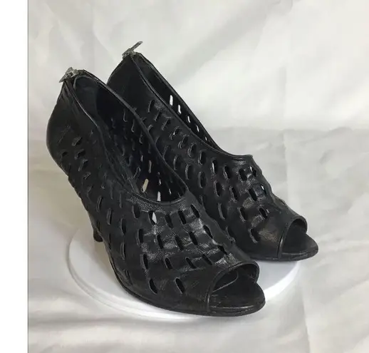 Loeffler Randall Women Peep Toe Heels Sz 11B Black EUC Flaw Edgy Sexy Formal