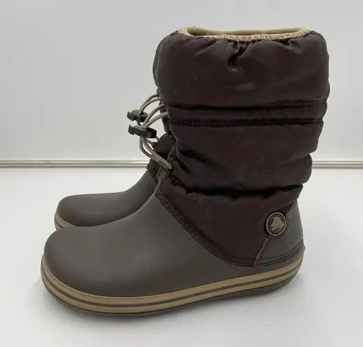 Crocs  Women's Brown Nadia Fleece Lined Winter Rain Boots Size 5W