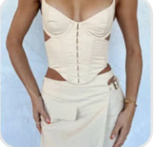 White Fox Boutique  bustier beige clasp back corset top xs