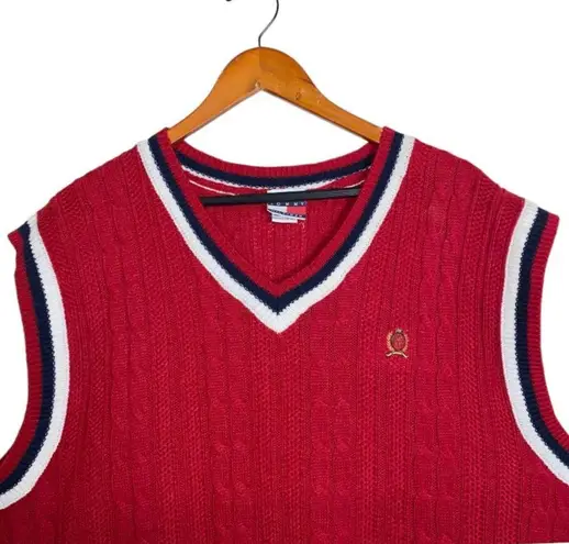 Tommy Hilfiger  VTG 90's Y2K Red Ribbed Cable Knit Preppy Varsity Sweater Vest