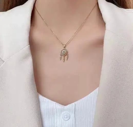 Mini Green zircon mesh pendant necklace for women, titanium steel, high