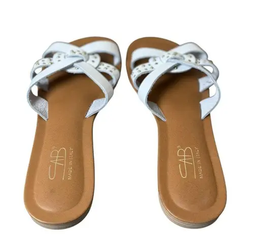 SAB Womens Slip On Flat Shoes White Gold Studs Sandals Size 8 Italy Minimalist