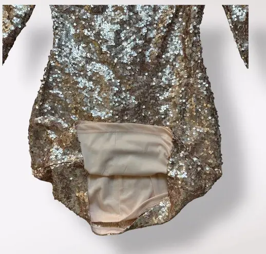 Just Me Rose Gold All Over Sequin Long Sleeve Body Con Mini Dress Size XS Party