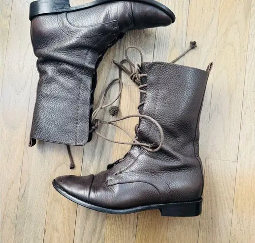 A SOLIANI MILANO Gothic Core Combat Brown Pebbled Leather Lace Up Boots SZ 36.5