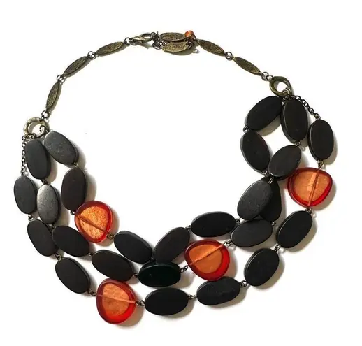 Coldwater Creek triple strand brown and orange statement necklace