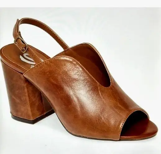 sbicca Real Leather Sling Back Chunky Heel Peep Toe Windor Brown size 7