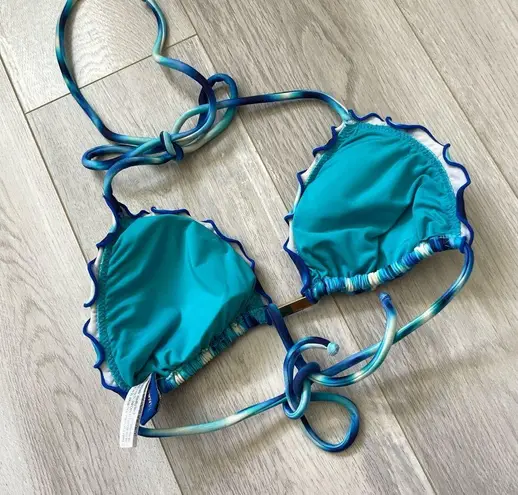 Vix Paula Hermanny Bikini Top ruffle trim womens Blue (medium) bright swim beach