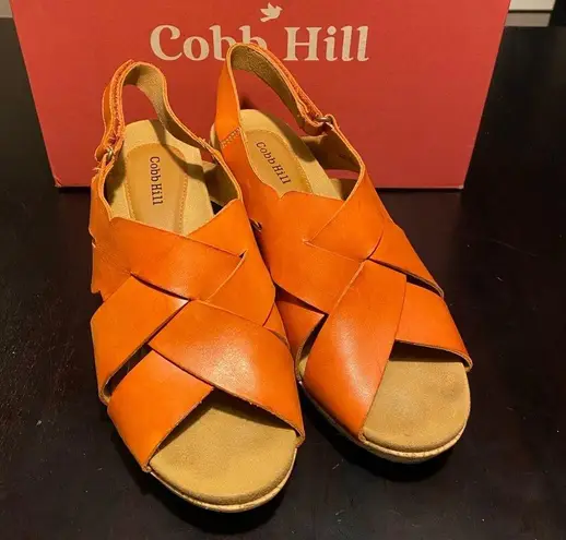 Cobb Hill by Rockport Alleah slingback wedge sandal size 9W Orange w/ cork sole