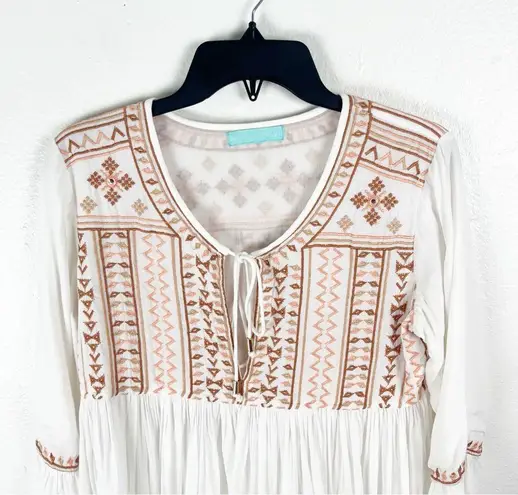 MELISSA ODABASH Natalia White Embroidered Bell Sleeves Lined Mini Dress Medium