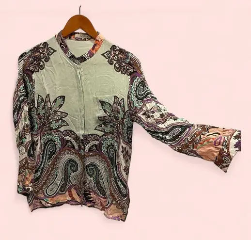 Groovy silk pastel paisley ETRO silk blouse flowy luxury maximalist dreamycore Green Size M