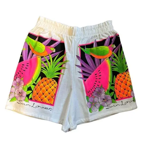 Vintage 90s Sun Lover Neon Fruit Salad Shorts Tropical Colorful Athletic size M Multiple Size M