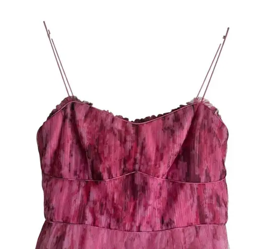 ML Monique Lhuillier Pink Tulle Pleated Sleeveless Cocktail Midi Dress 8