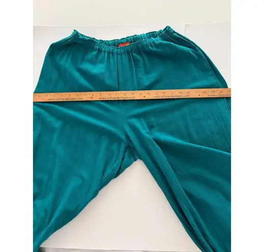 Oh My Gauze Kate Pants Size 2 Large XL Green Teal Slit Legs Wide Leg Lagenlook *