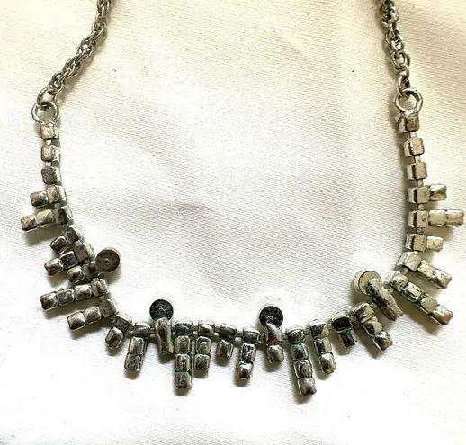 Silver tone rhinestone dainty choker necklace