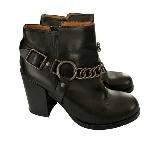 Ash Leather Ankle Moto Boots Heels Chains 6.5