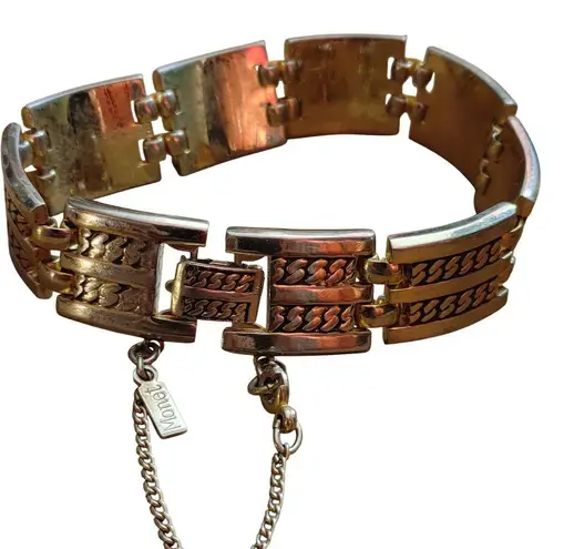 Vintage Monet Gold Tone Chain Link Hinged Bracelet Safety Chain Large