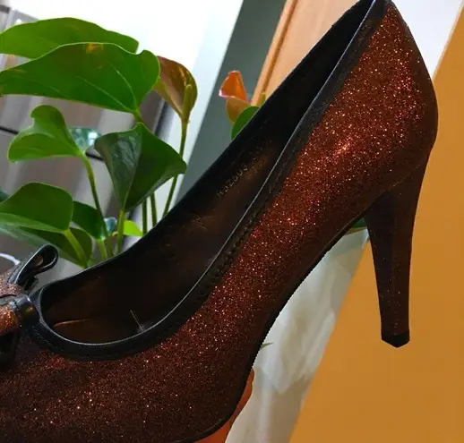 Rose Petals Copper Bling glitter Bow Heels with leather Trim Size undefined