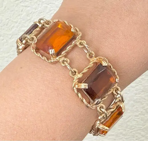 Vintage SARAH COVENTRY Wild Honey Amber Glass 7” Link Bracelet 44g. Gold