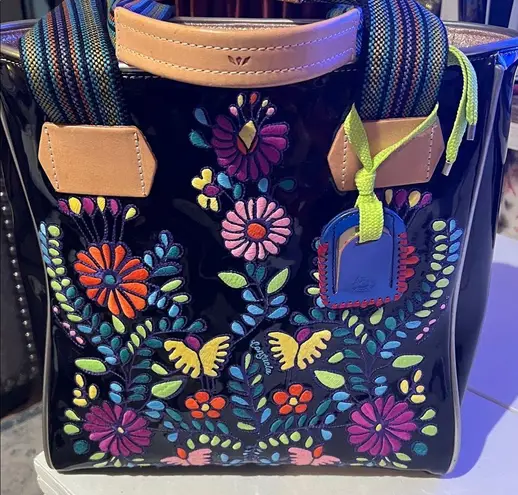 Consuela Chica Classic Tote Tia black floral embroidered patent leather carry-on
