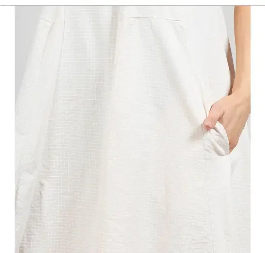 Rundholz Black Label Tunic Dress Flared Hemline Rose Print Check Beige White