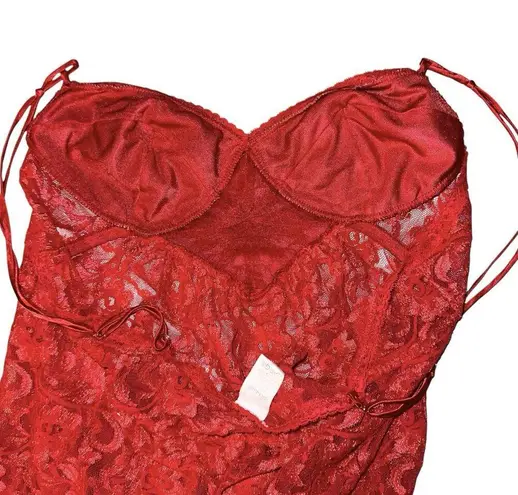 Vintage Red Lace Sequin Babydoll Negligee Lingerie Sexy Sheer Slip Cami Tank Top Size L