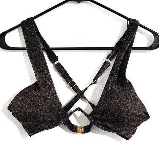 Cabana Del Sol Metallic Wired Bikini Top Gold Black Large