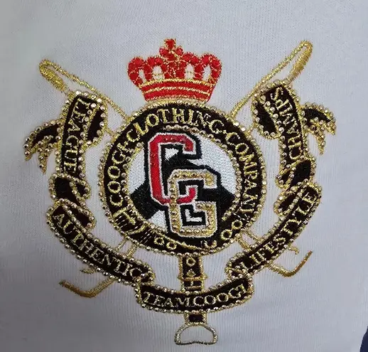 COOGI White Y2K Crest Embroidered Cropped Cuffed Knit Joggers Size 1X