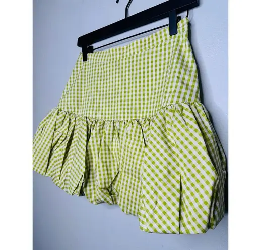 NWT CAROLINE CONSTAS Green White Gingham Checkered Reina Bubble Mini Skirt S