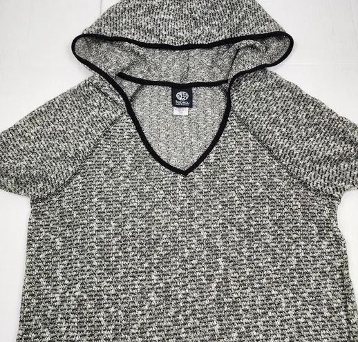 Bobeau Knit Hooded Sweater Sage Green Black Trim Semi-sheer Size M