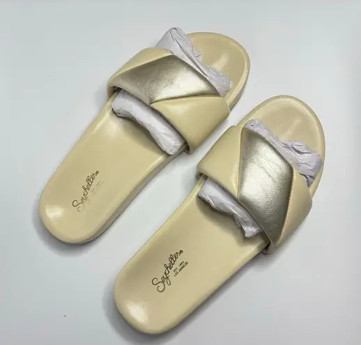 Seychelles Trilogy Slides in Ivory/Platinum Two-Tone Leather