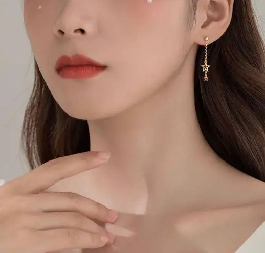 Asymmetry Star Pentagram Dangle Drop Earrings for Women Gold