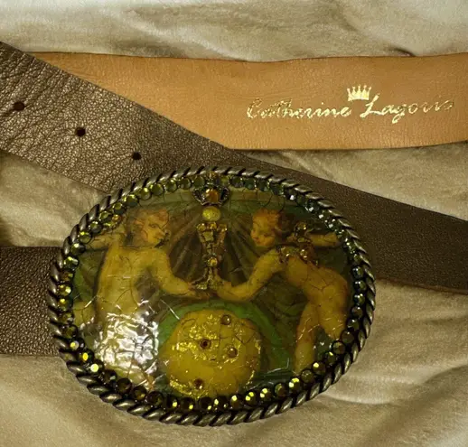 Women’s Inlaid Angels Rhinestone Gold PLeather Gold Buckle Med 30