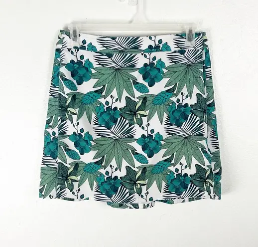 RIP SKIRT Hawaii Floral Palm Print Tropical Green White Wrap Skirt, Size Medium