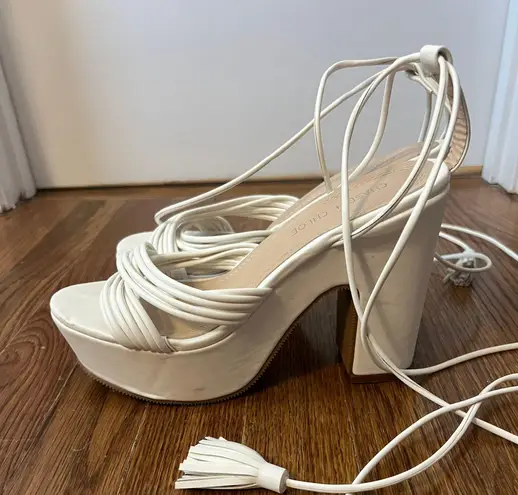 Chase and Chloe These Three Boutique Chunky White Wrap Around Heels