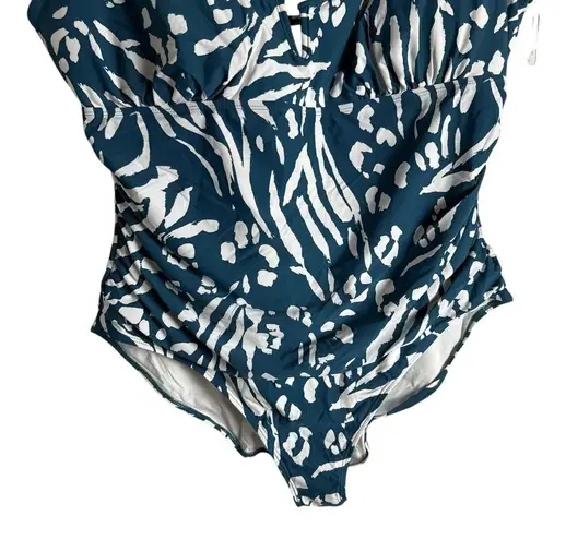 Anne cole V-Wire Blue Jungle Fever Print One Piece Swimsuit Plus Size 24W