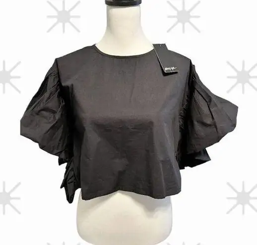 Nasty Gal Nwt  Sleeve it With Me Black Cropped Ruffle Blouse Size 8