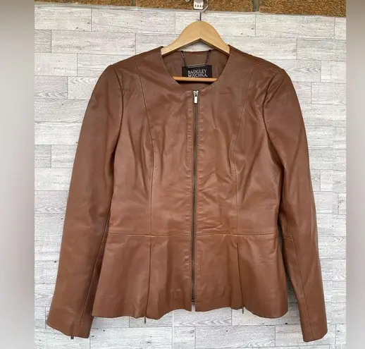 Badgley Mischka
Peplum Leather Jacket in cognac size medium