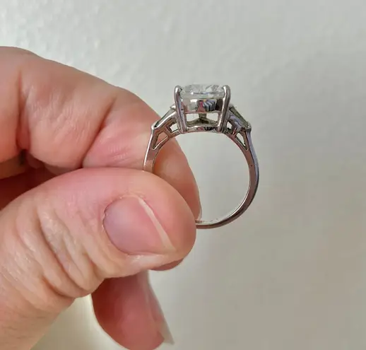 Pear Tapered Baguette Classic Silver Engagement Promise Wedding Ring “Eglantine”Jewelry