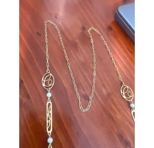 Vintage Gold Tone Avon Necklace Script Initial C Faux Pearl No Clasp Estate 31"