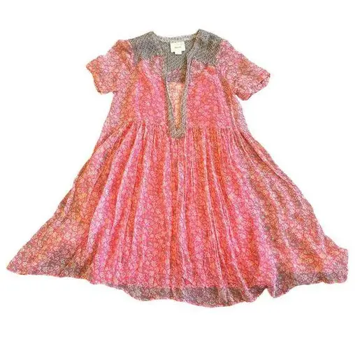 Maeve Anthropologie Coral Print Mini Dress Sheer w/ Liner Floral Size 4 Women's